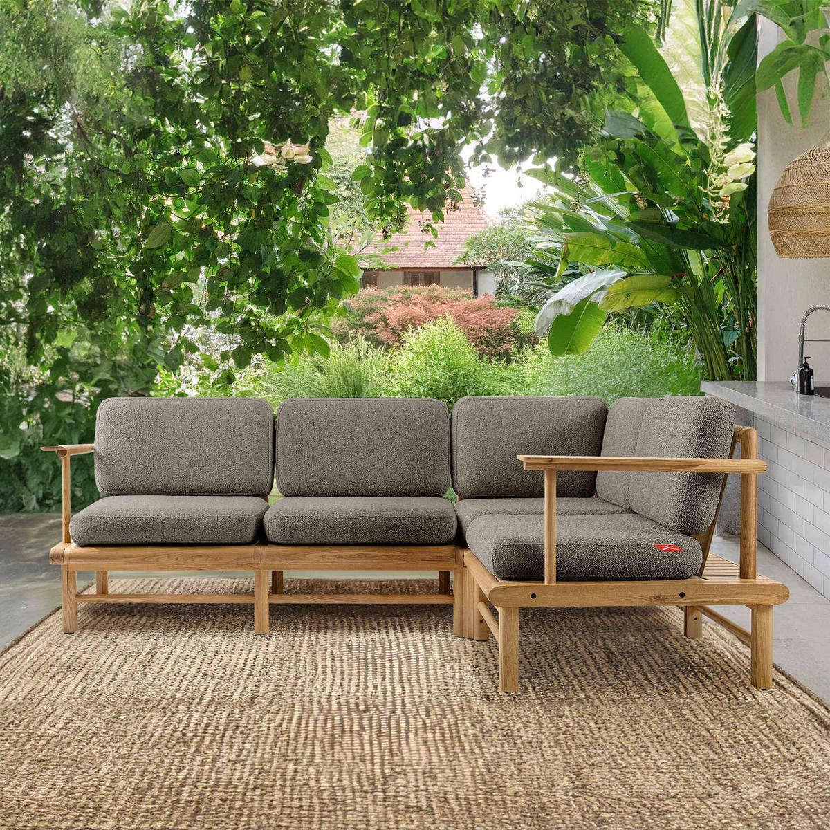 LOUNGESOFA ATREDA rechts - Grau, Holz/Textil (230/74/160cm) - KONSIMO®