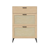 SCHUHSCHRANK im skandinavischen Design - Kipp-Schuhkipper mit 2 Klappen und dekorativem Geflecht - Eichefarben, Holzwerkstoff (24/99/80cm) - DELFA
