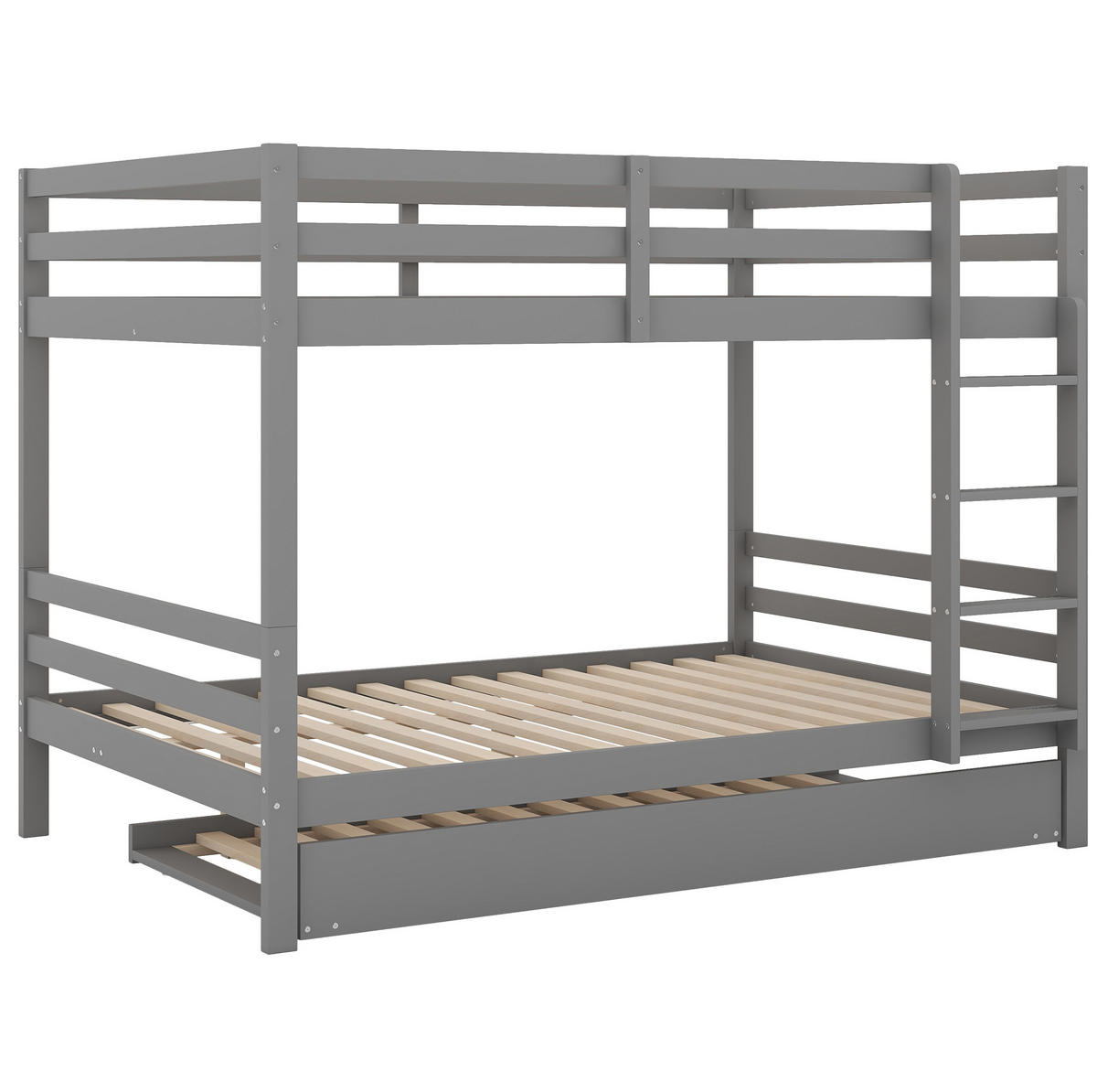 ETAGENBETT 140/200 cm mit Ausziehbett, hoher Absturzsicherung und Treppe aus Kiefern , Grau - Grau, Holzwerkstoff (140/200cm) - Redom