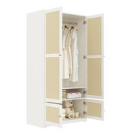 KLEIDERSCHRANK aus MDF 90x48x180 cm Weiß mit Rattantüren, Kleiderstange und Einlegeböden - Weiß, Holzwerkstoff (90/180/48cm) - Modfu