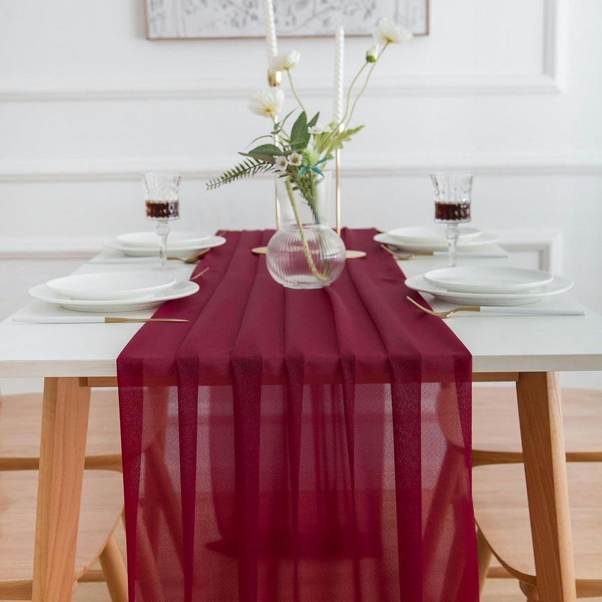 TISCHLÄUFER Chiffon Bordeaux Rot 70 x 300 cm - Bordeaux, Textil (300/70/1.5cm)