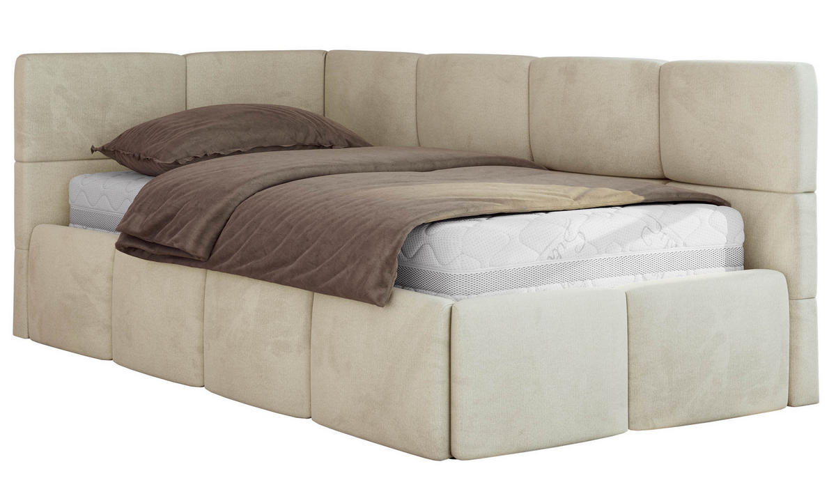 JUGENDBETT ARVO 90/200 - Beige Velvet - Multipocket-Matratze - Links Seite - Beige, Textil (90/200cm) - MKS