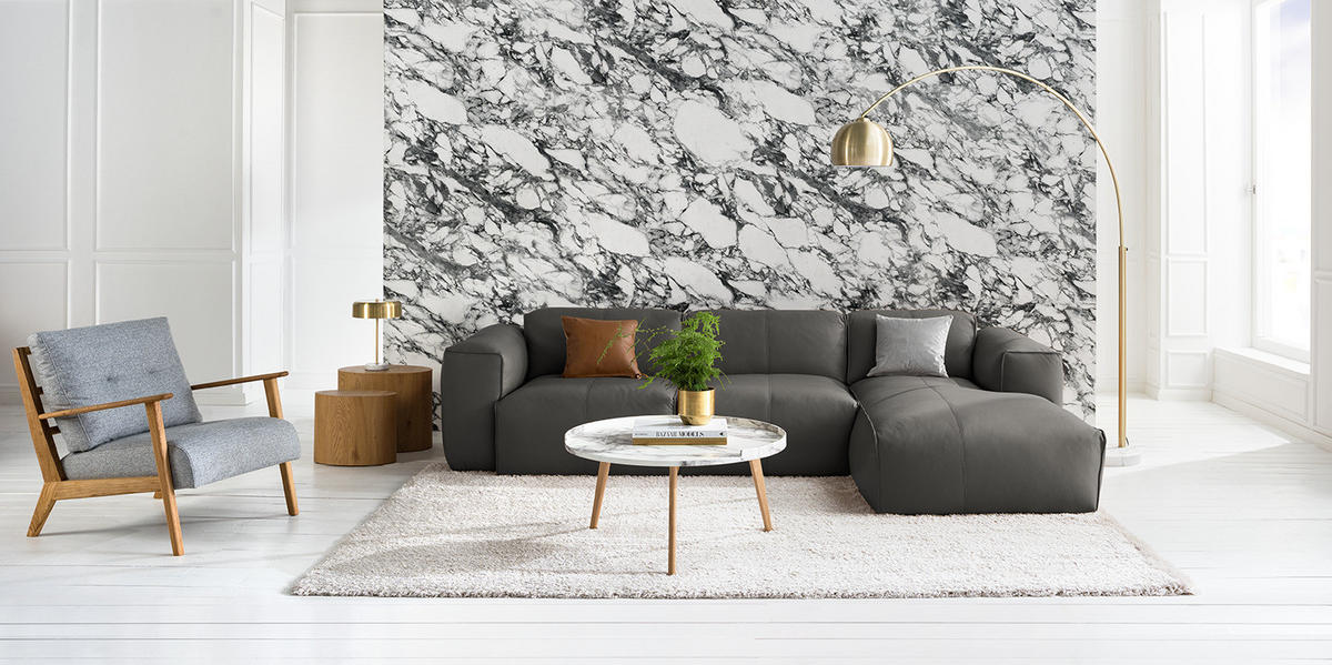 3-SITZER ECKSOFA mit Longchair - Schwarz/Grau, Leder/Kunststoff (284/173cm) - home24