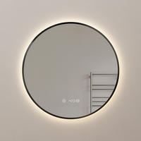 BADSPIEGEL mit LED-Beleuchtung Anti-Beschlag Zeitanzeige Schwarz Ø 60 cm - Schwarz, Glas (60/60/3cm) - EMKE