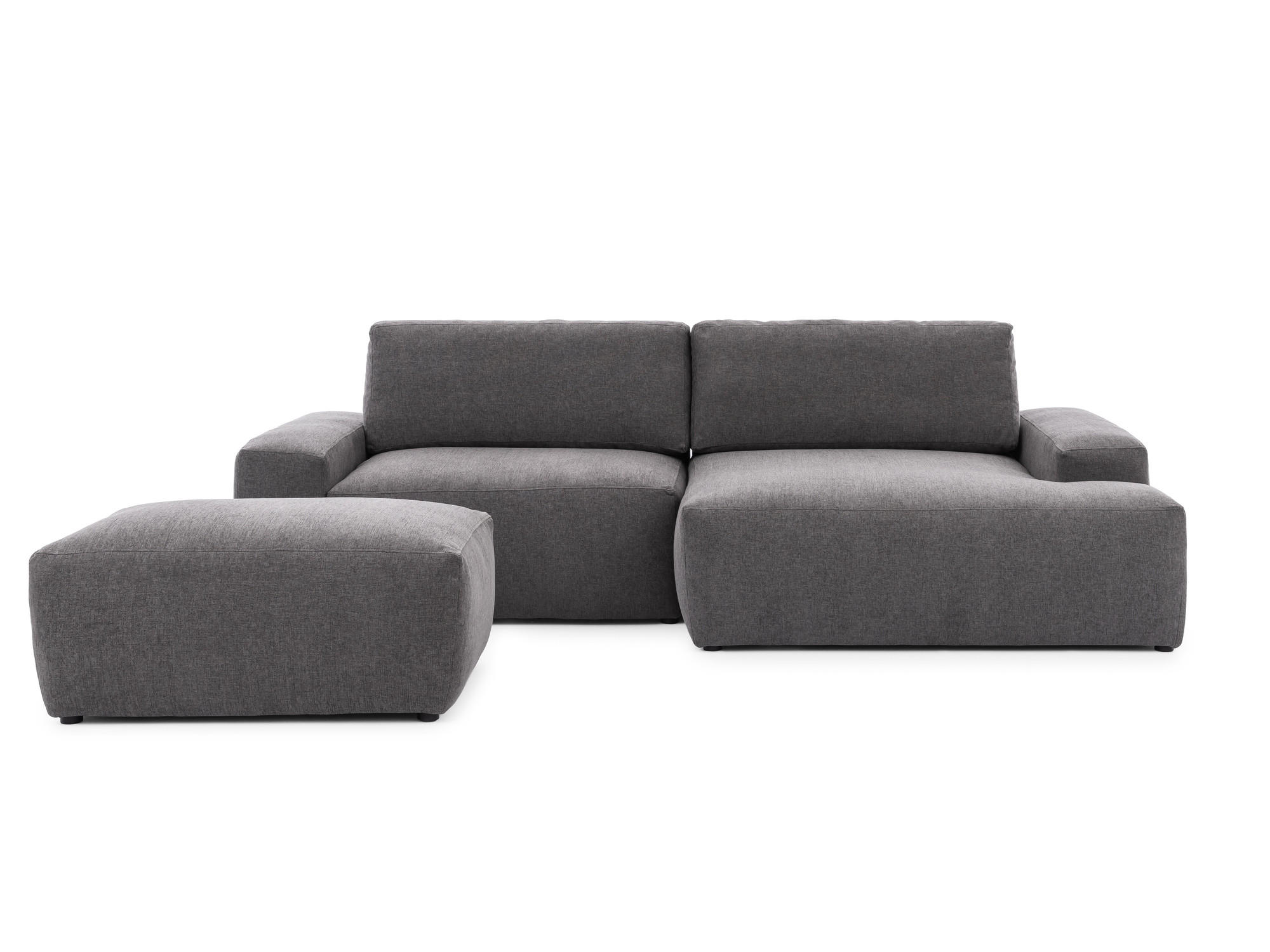 ECKSOFA inkl. Hocker Lennon aus Graphit Strukturstoff mit Schlaffunktion und Bettkasten - Graphitfarben/Schwarz, Holz/Kunststoff (264/137cm) - S-Style