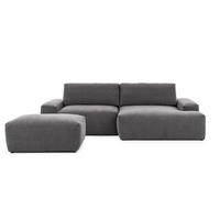 ECKSOFA inkl. Hocker Lennon aus Graphit Strukturstoff mit Schlaffunktion und Bettkasten - Graphitfarben/Schwarz, Holz/Kunststoff (264/137cm) - S-Style