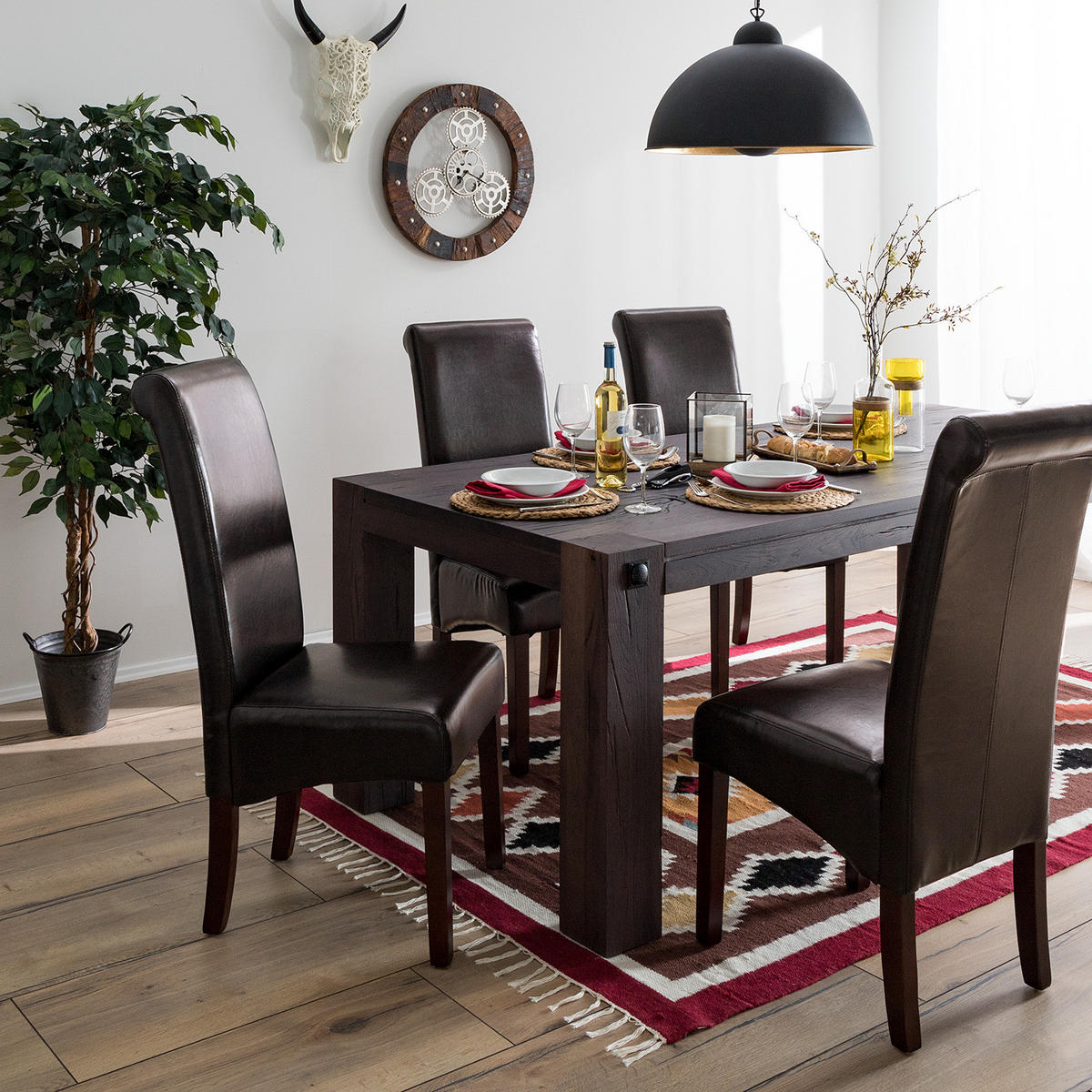 POLSTERSTUHL-SET - Kunstleder / Gummibaum massiv - Dunkelbraun, Kunststoff (48/107/66cm) - home24