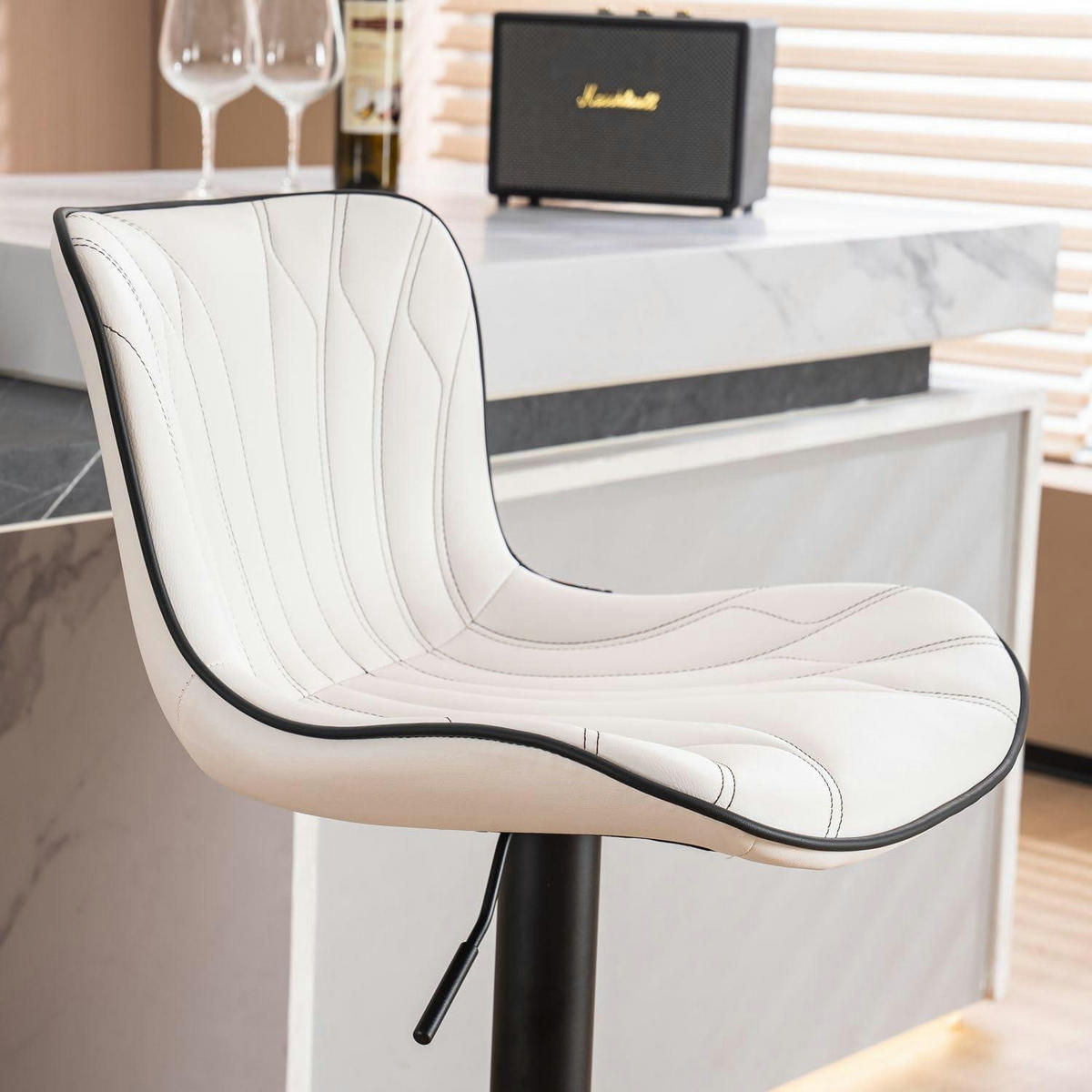 BARHOCKER 2er Set Kunstleder Weiß Höhenverstellbar - Weiß, Kunststoff (83/54/48cm)