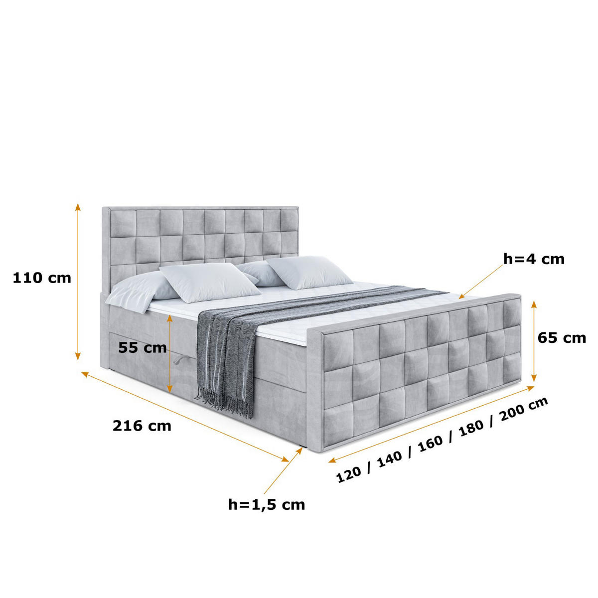 BOXBETT ZAFIRA - 180x200 - H4 - Hellgrau - Hellgrau, Holzwerkstoff (180/200cm) - ALTDECOR