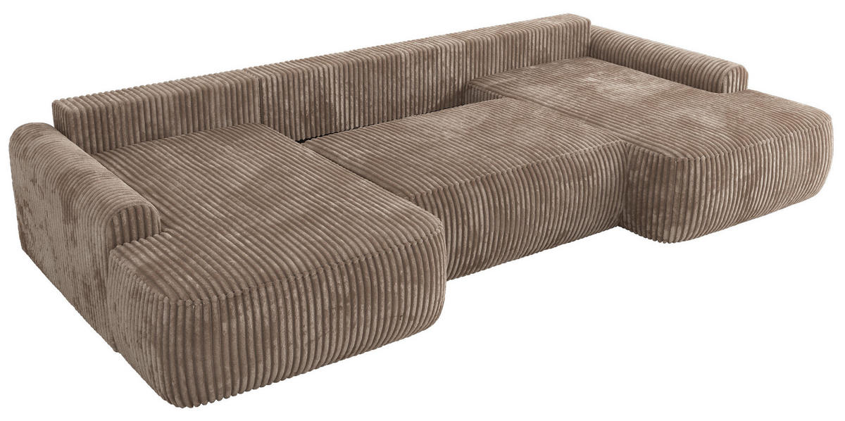 WOHNLANDSCHAFT CUBO U Braun Cord - Schwarz/Braun, Kunststoff/Textil (370/100/187cm) - MKS