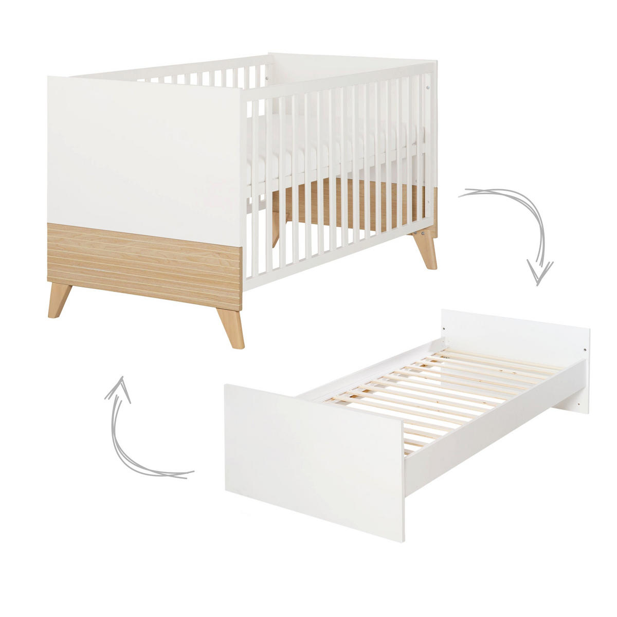 BABYBETT Theo 70 x 140 cm - Eichefarben/Weiß, Holz/Holzwerkstoff (70/140cm) - Roba