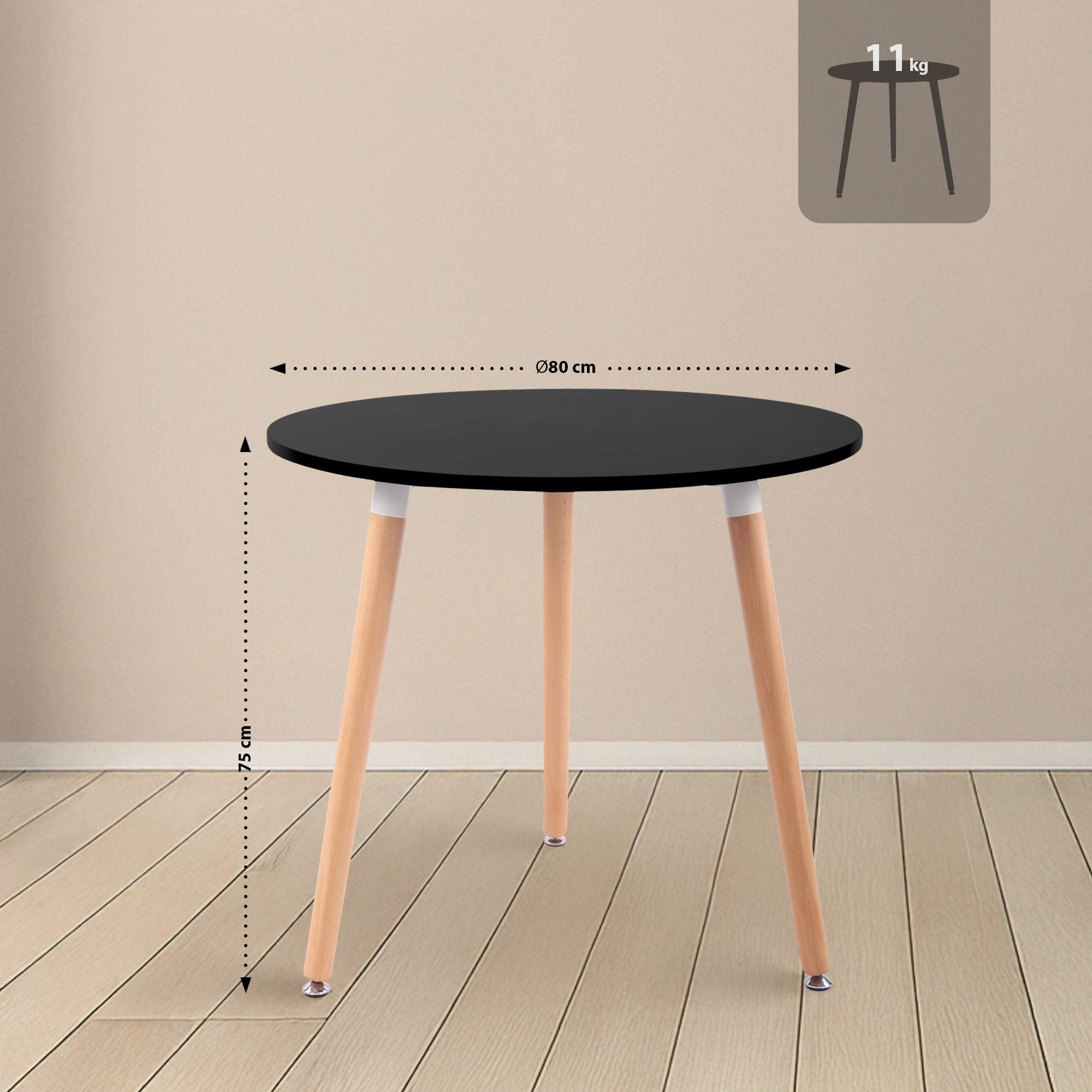 TISCHGRUPPE Holz Schwarz (5-teilig) - Schwarz, Holz (180/83/180cm) - CLP