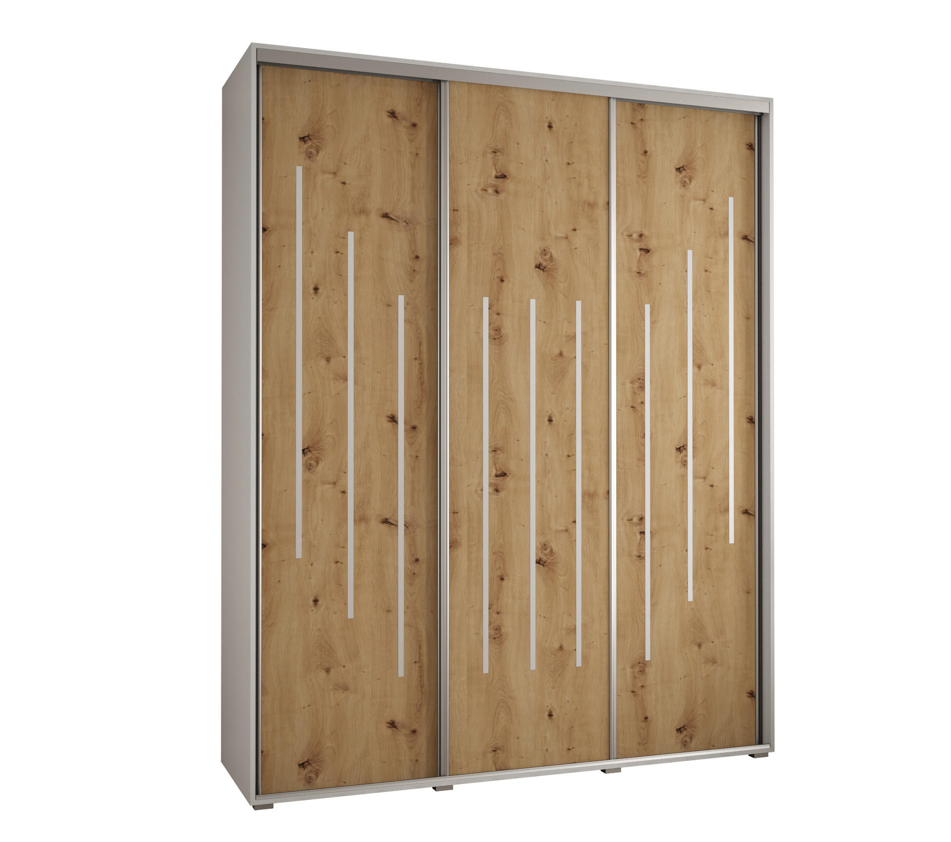 Abiks Möbel Schwebetürenschrank Weiß, Eiche Artisan, Silber 190x235x45 cm