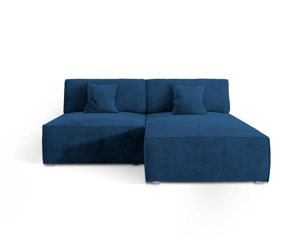 ECKSOFA FIORO M Blau Velours-Stoff mit Schlaffunktion - Blau, Holz (204/148cm) - MASSENO
