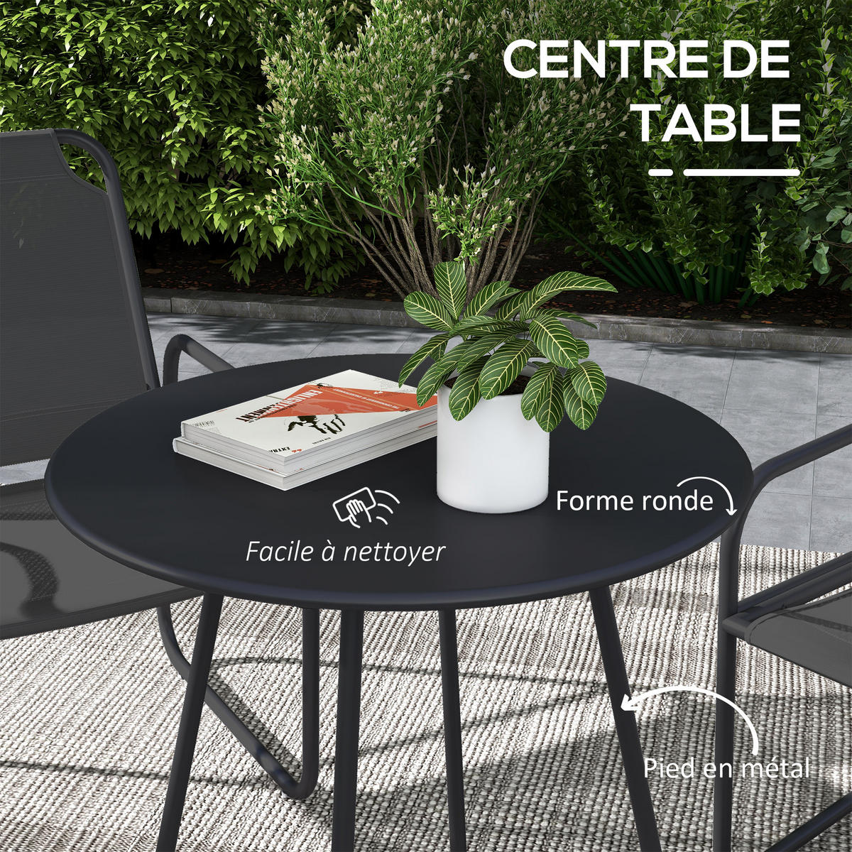 BALKONSET 3-teilig DE-14094 2 Sessel + runder Tisch Grau - Grau, Metall - ComfortXL