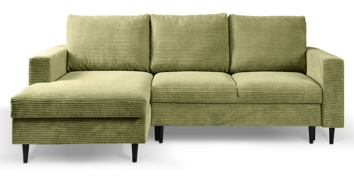 ECKSOFA Nalika Pistaziengrün mit Cordbezug - Schwarz/Hellgrün, Holz/Textil (230/143cm) - Selsey