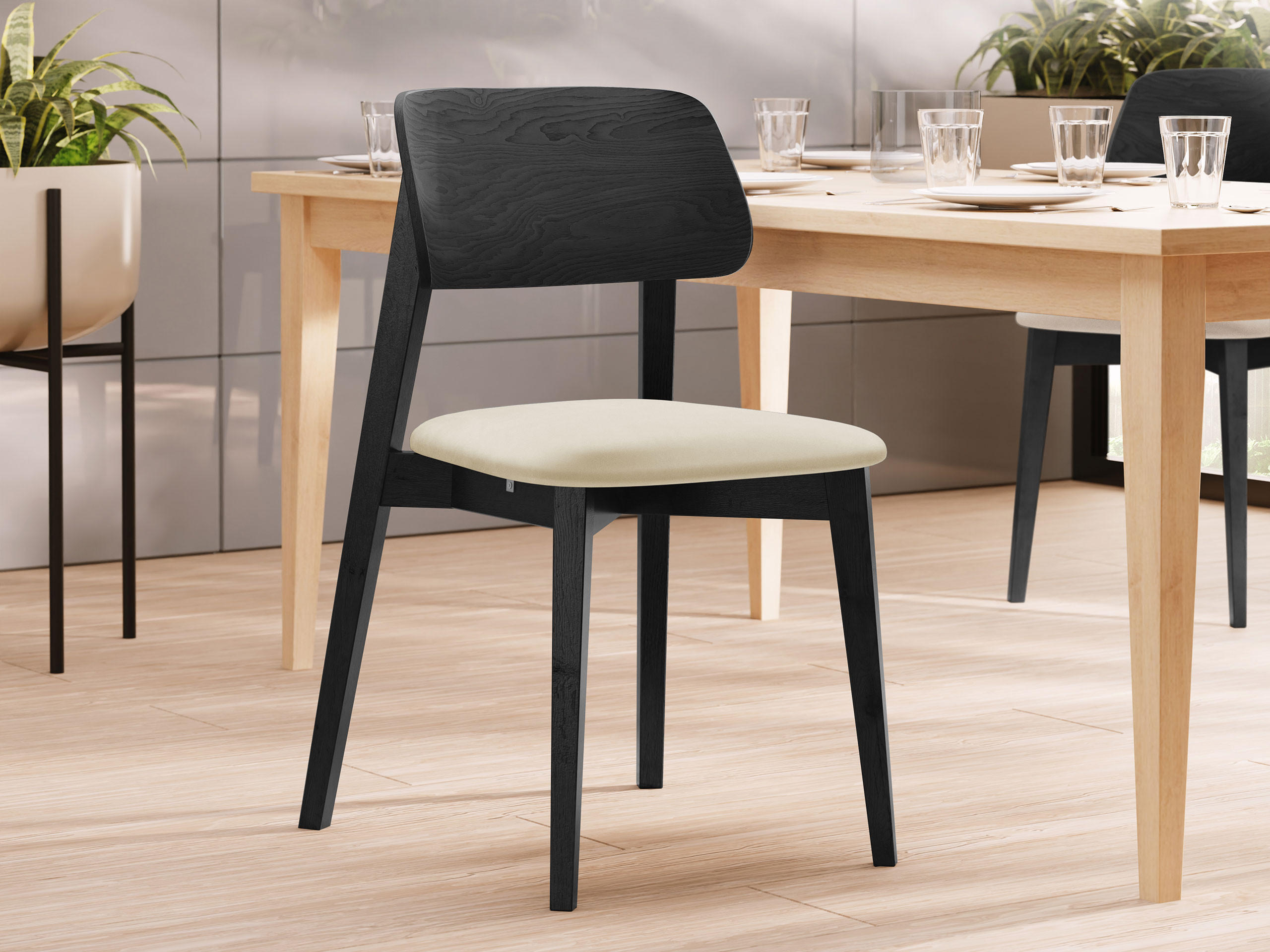WOHNZIMMER STUHL KT63, Holzfarbe: Schwarz - Schwarz/Naturfarben, Holz/Textil (47/80/49cm) - MIRJAN24