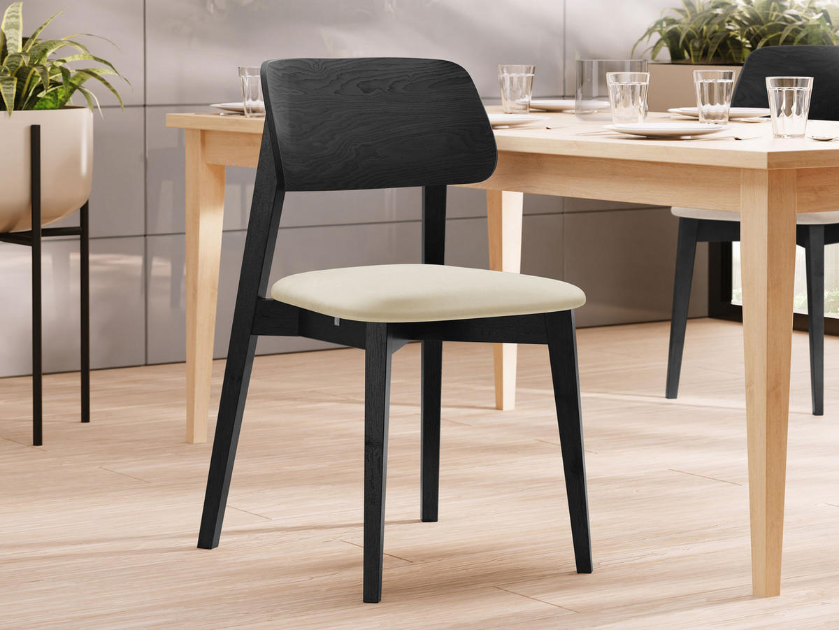 WOHNZIMMER STUHL KT63, Holzfarbe: Schwarz - Schwarz/Naturfarben, Holz/Textil (47/80/49cm) - MIRJAN24