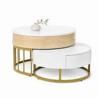 COUCHTISCH-SET aus MDF 70x70x56 cm Weiß und Gold mit höhenverstellbarer Tischplatte und Schublade - Weiß, Holzwerkstoff (70/70/56.5cm) - IVMEU