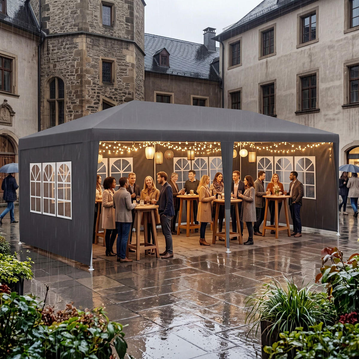 PAVILLON Novara, wasserdicht, grau - Grau, Kunststoff (300/250/600cm) - tectake