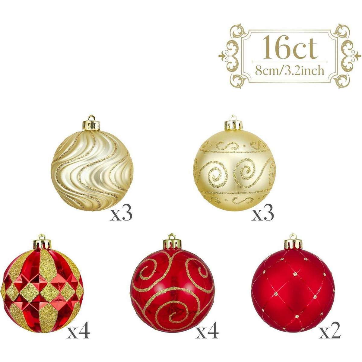 CHRISTBAUMKUGELN 16-teiliges Set 8 cm Rot/Gold Bruchfest - Multicolor, Kunststoff (8/8/8cm)