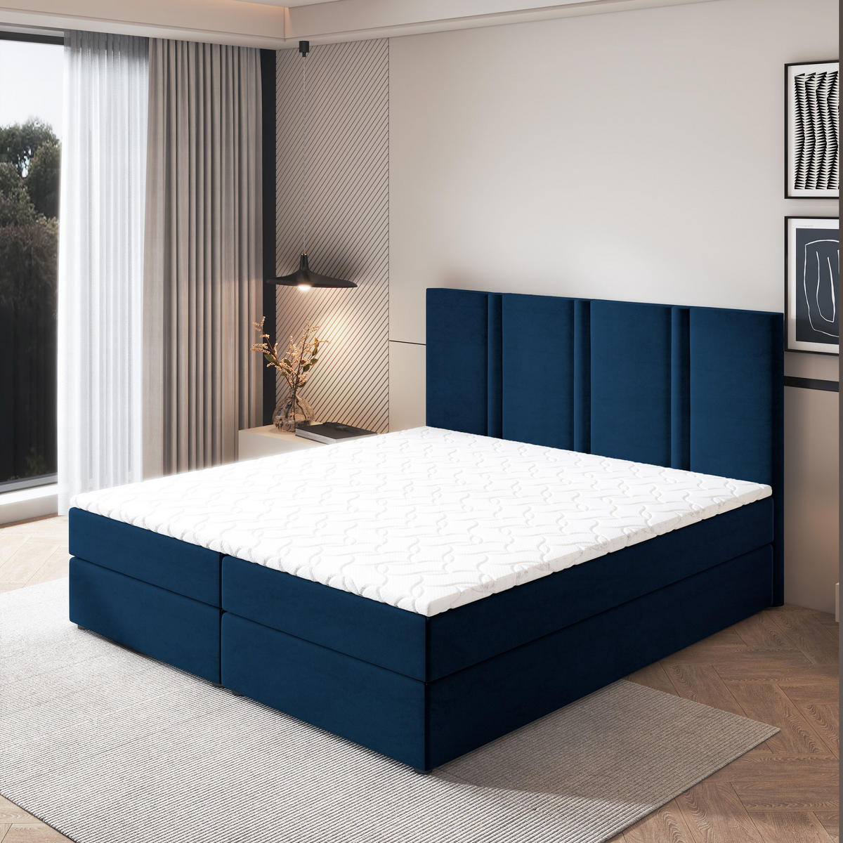 BOXBETT LARIO 160x200 cm mit Matratze und Topper - Blau - Blau, Holz (160/200cm) - MASSENO