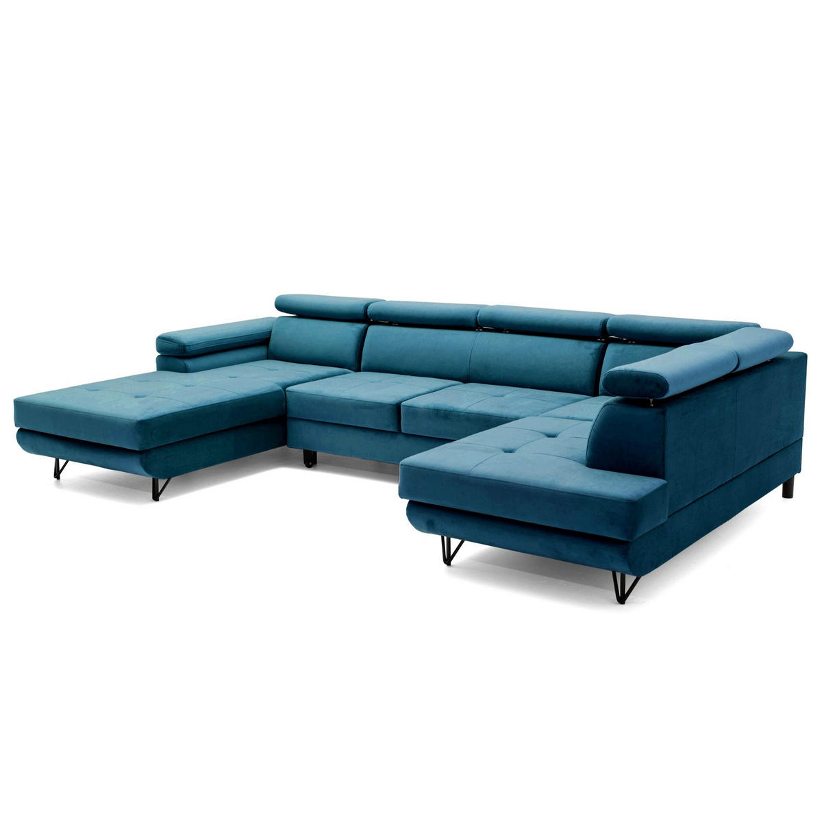 ECKSOFA U-Form JUNIOR U Rechts mit Schlaffunktion 128x254 Velours Smaragdgrün - Smaragdgrün/Schwarz, Holz/Textil (184/90/323cm) - Muffo