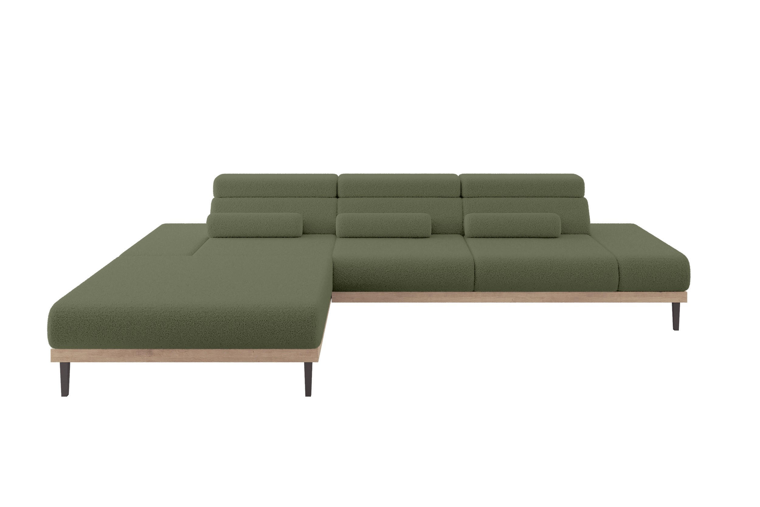 ELEKTRISCHES ECKSOFA Links MONA 316x205x85 Grün Bouclé - Olivgrün/Grün, Holzwerkstoff/Textil (316/205cm) - ALTDECOR