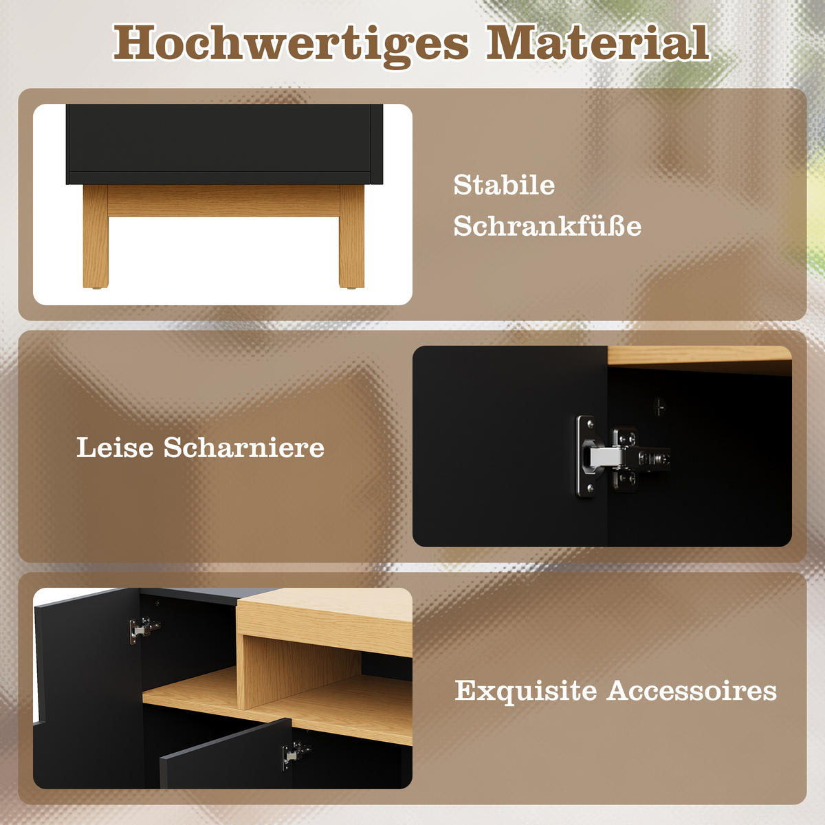 SIDEBOARD 3 Türen Wohn Esszimmer Multifunktional Stauraum - Schwarz, Holzwerkstoff (42/96/120.5cm) - FLIEKS