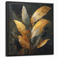 LEINWAND Bilder mit Rahmen - Golden Leaf Komposition - Botanical Luxury - 50x50 - Goldfarben, Textil (50/50cm) - MuchoWow