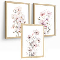 POSTER 3er-Set Wandbilder Orchidee Rosa modern Wohnzimmer Deko, Schlafzimmer, Küche, Badezimmer Rahmenlos A4 - Beige, Papier (29.7/1/21cm) - Nacnic