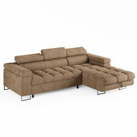 ECKSOFA CLOUD Rechts Beige L-Form Velours-Stoff mit Schlaffunktion und Bettkasten - Chromfarben/Beige, Holz/Metall (175/235cm) - Barchello