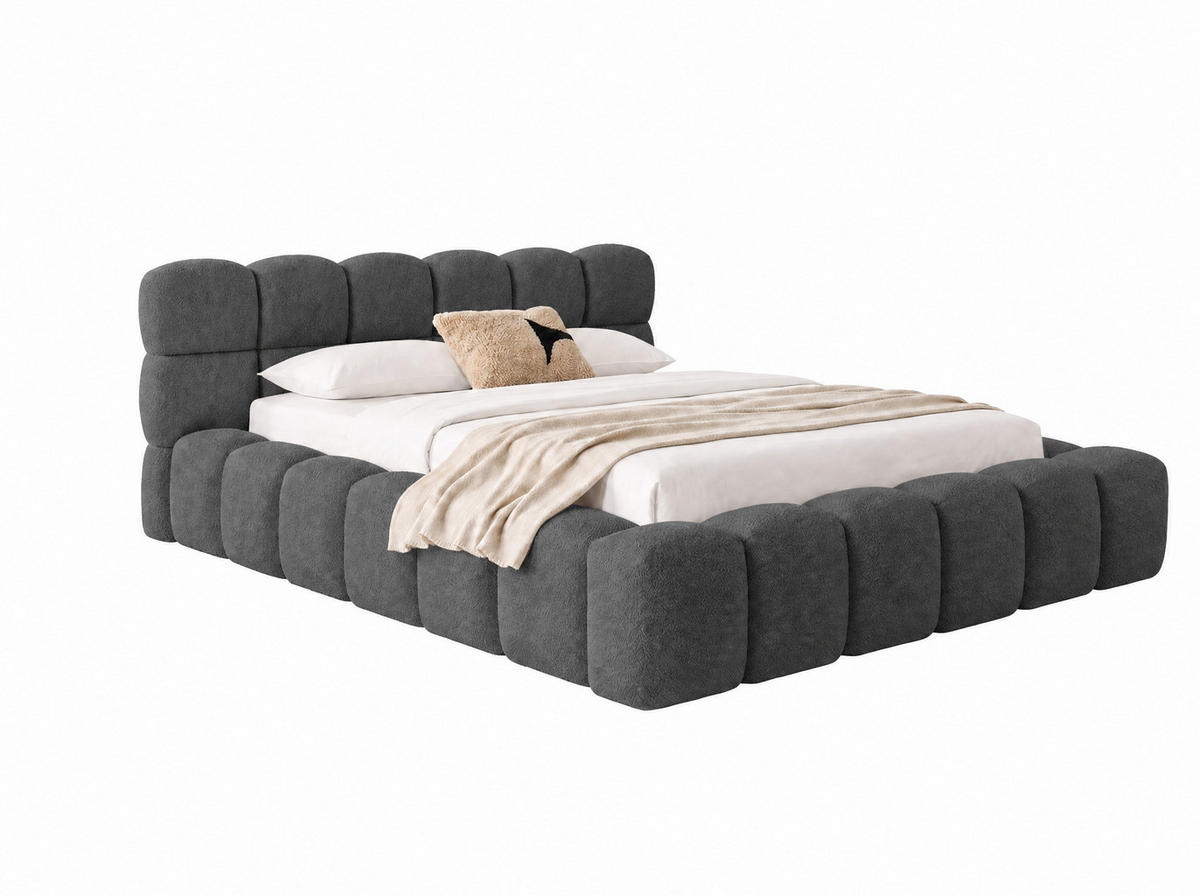 POLSTERBETT Mira Anthrazit 160/200 cm Boucle mit Bettkasten - Anthrazit, Textil/Metall (160/200cm) - wonello