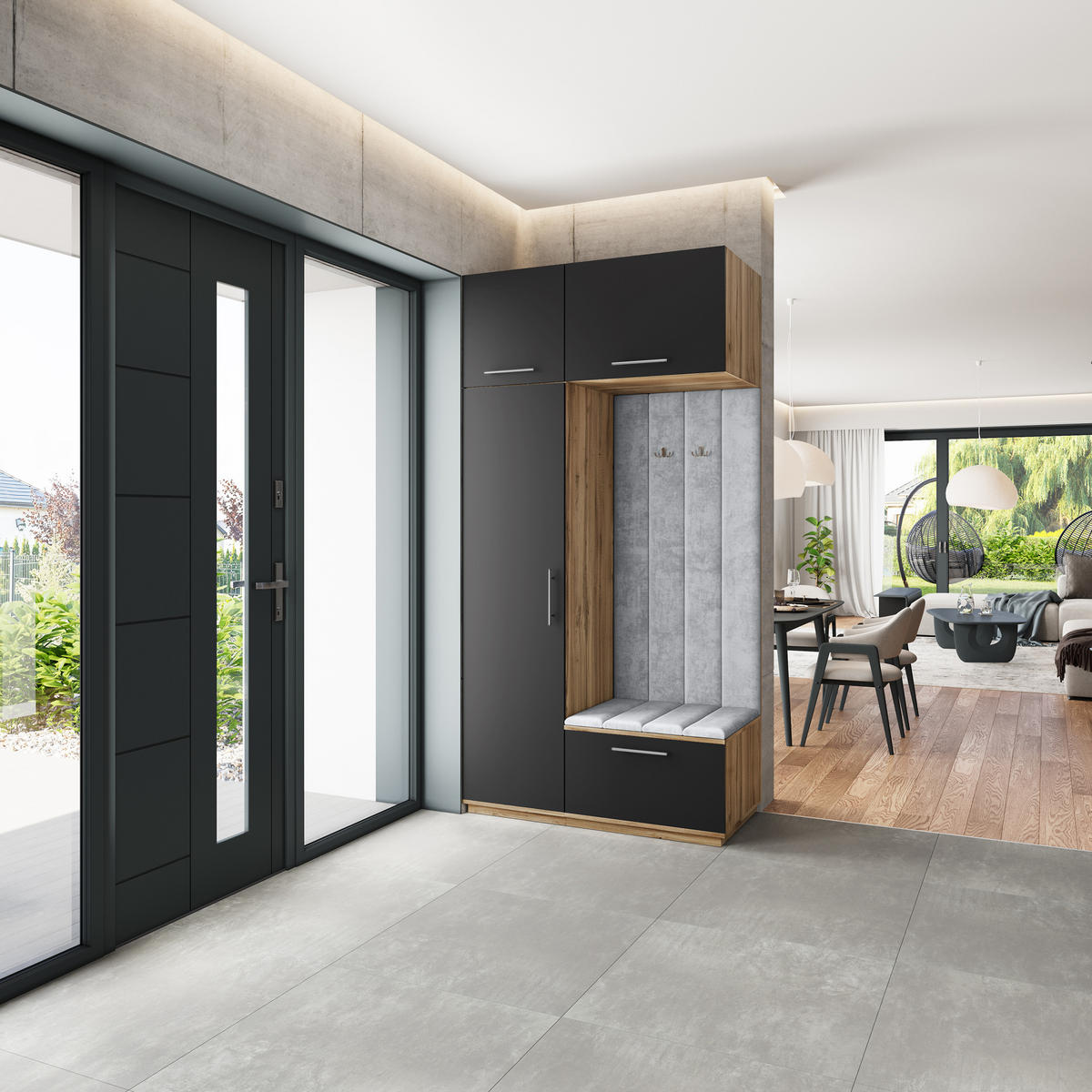 GARDEROBENSCHRANK REMA 120/240/60 cm Modern Eiche Wotan - Eiche Wotan/Schwarz, Holzwerkstoff (120/240/60cm) - MASSENO