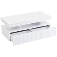 COUCHTISCH DE-37112 mit vertikalen Streifen, 2 Schubladen und LED Weiß - Weiß, Holzwerkstoff (100/50/45cm) - ComfortXL
