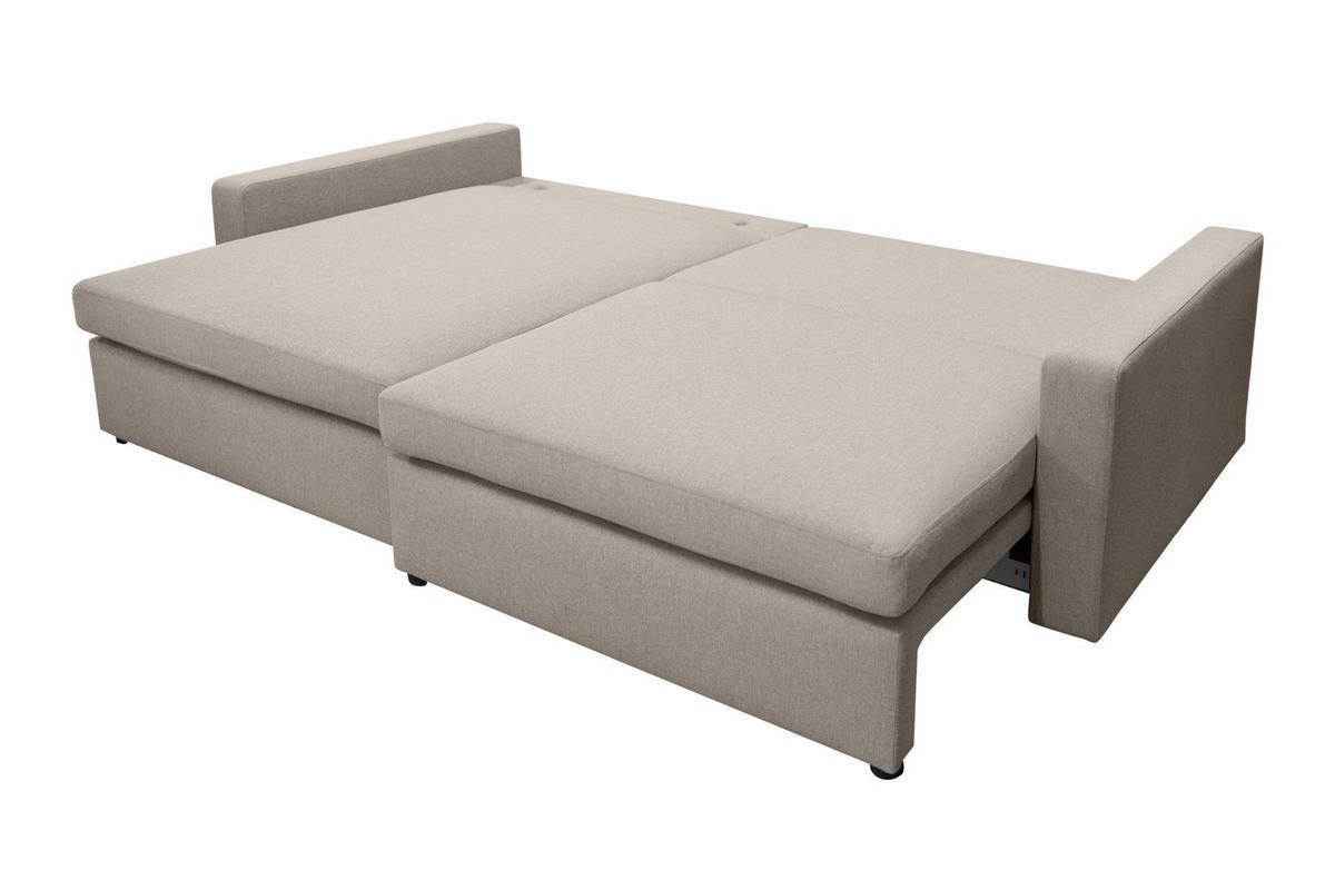 ECKSOFA Mit Schlaffunktion Und Bettzeugablage LUBEKA Stoff Faro Hellgrau Links - Hellgrau, Holz (140/147cm) - Kaiser Möbel