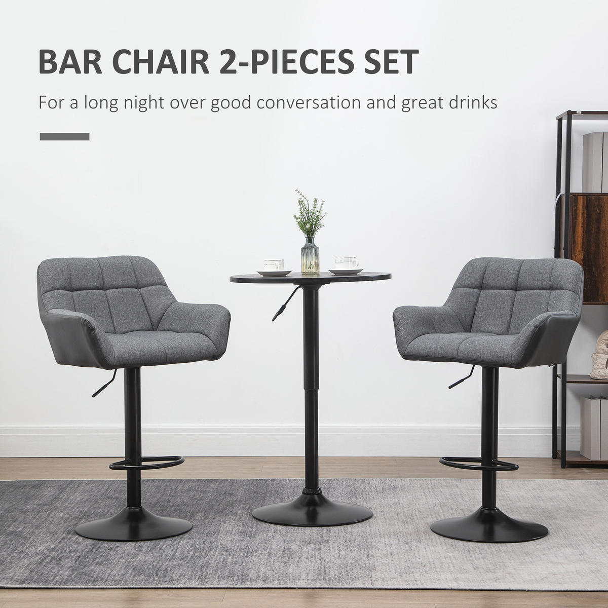 BARHOCKER 2-Set Tresenhocker Höhenverstellbar Drehbar im Retro-Design Kunstleder - Grau, Kunststoff (52.5/114/57.5cm) - HOMCOM