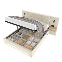 POLSTERBETT 180/200 cm in Beige Samt mit Stauraum, LED und USB-C - Beige, Holzwerkstoff/Textil (180/200cm) - CHICFURN
