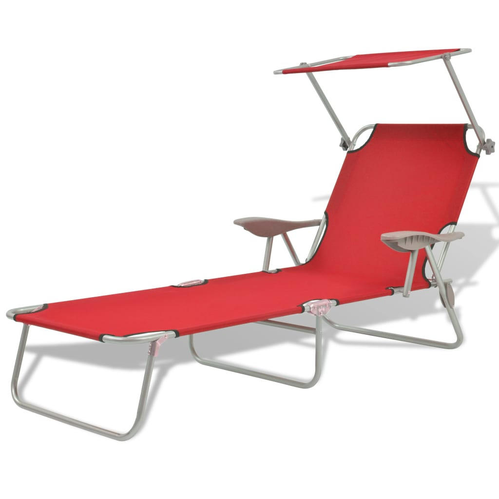 SONNENLIEGE mit Sonnenschutz Stahl Rot - Rot, Textil (58/108.5/189cm) - furnicato