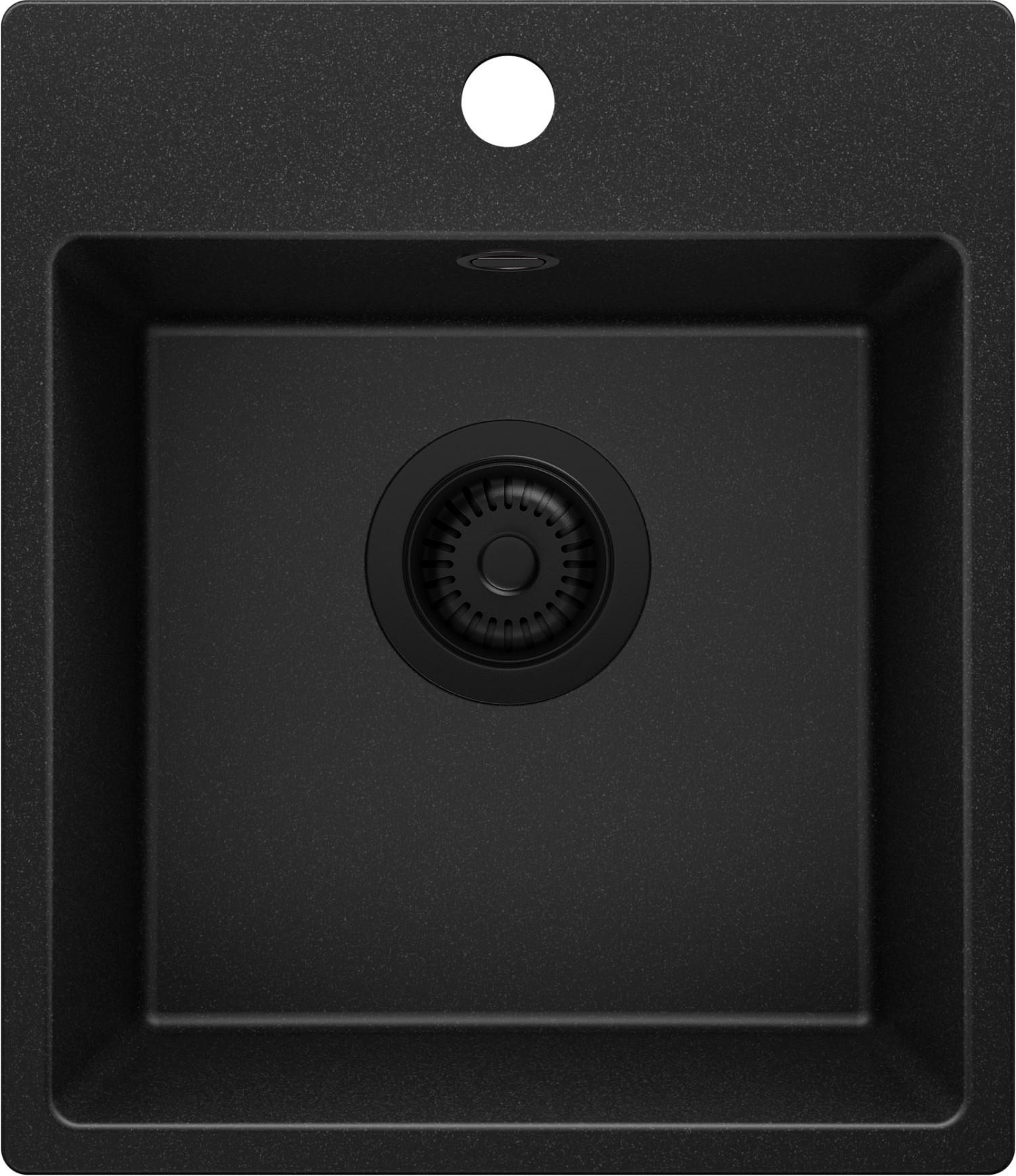 SPÜLBECKEN Riga Easy, 2-er set Alles Schwarz 38/44 cm 1 Becken + Ablauf-Set ab 40er Unterschrank - Schwarz, Kunststoff (38/19/44cm) - Primagran
