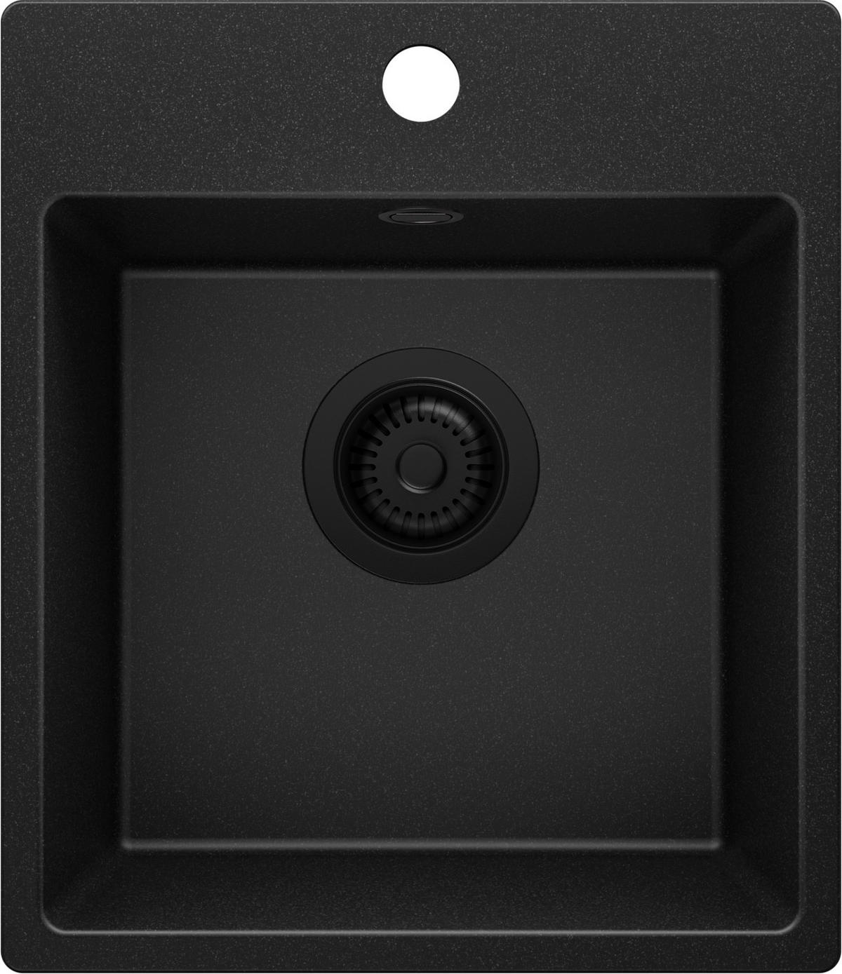 SPÜLBECKEN Riga Easy, 2-er set Alles Schwarz 38/44 cm 1 Becken + Ablauf-Set ab 40er Unterschrank - Schwarz, Kunststoff (38/19/44cm) - Primagran