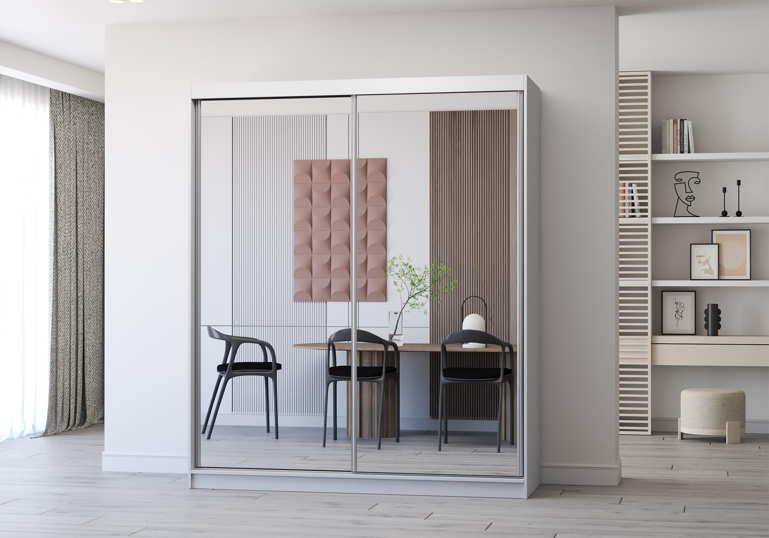 SCHWEBETÜRENSCHRANK Multi 20 Weiß/Weiß mit Spiegel 183 cm - Alufarben/Weiß, Glas/Holzwerkstoff (183/218/61cm) - imoebel24
