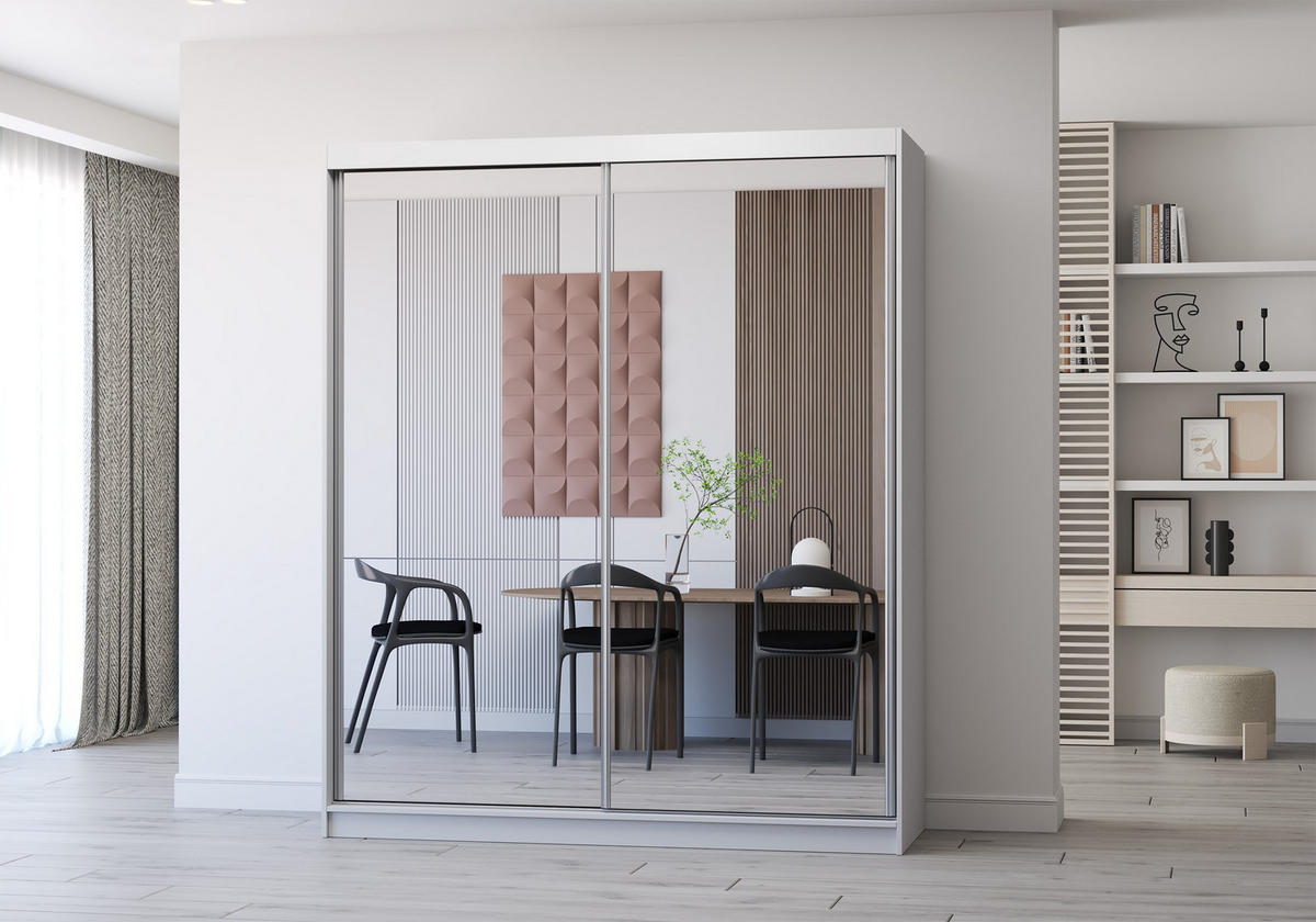 SCHWEBETÜRENSCHRANK Multi 20 Weiß/Weiß mit Spiegel 183 cm - Alufarben/Weiß, Glas/Holzwerkstoff (183/218/61cm) - imoebel24