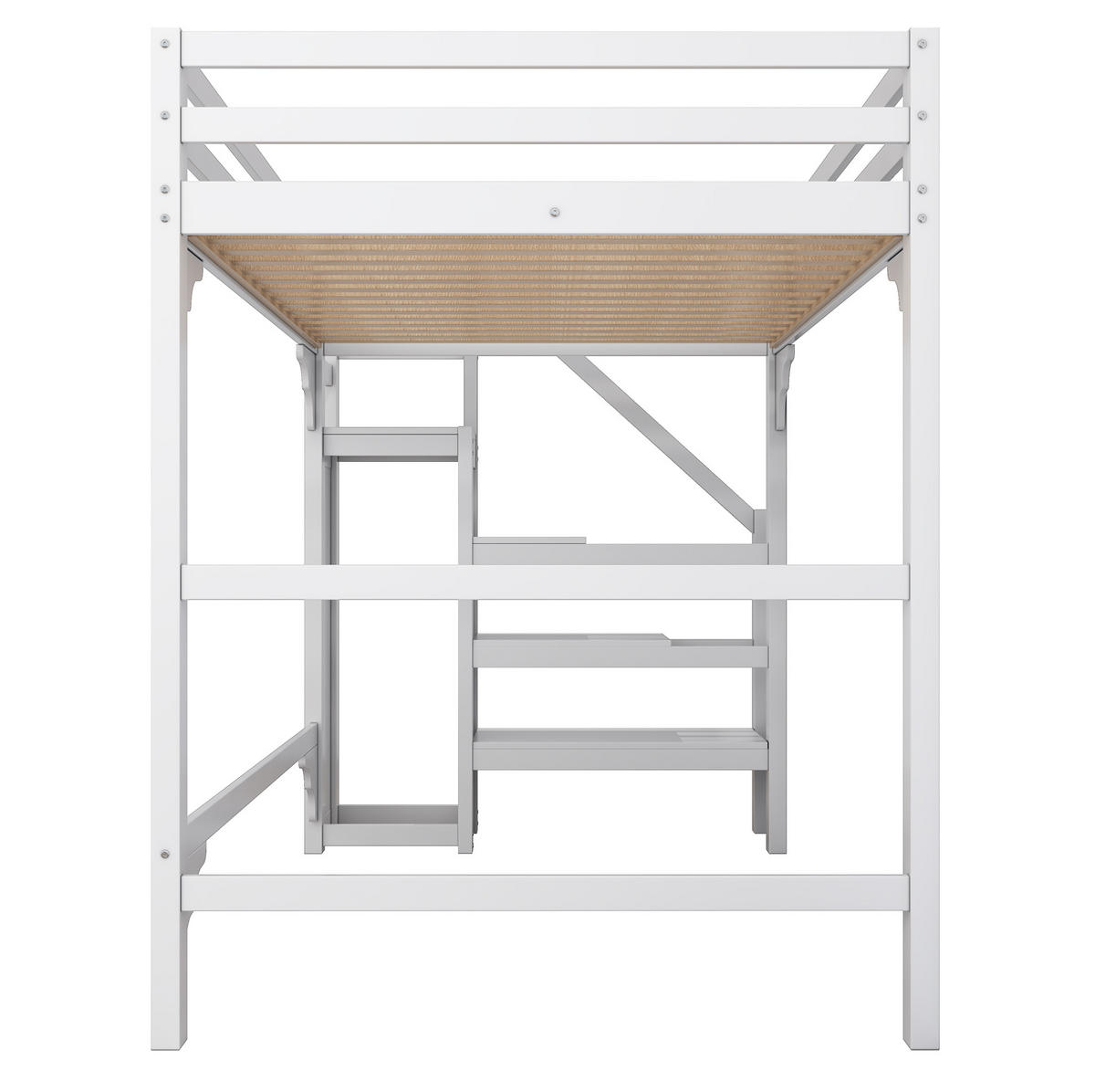 HOCHBETT 140/200 cm Weiß mit Kleiderschrank und Stufentreppe - Weiß, Holz (140/200cm) - OKWISH