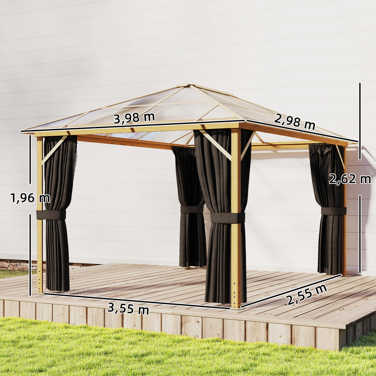 GARTENPAVILLON Aluminium Polyester Naturholz - Naturfarben, Textil/Metall (298/262/398cm) - Outsunny