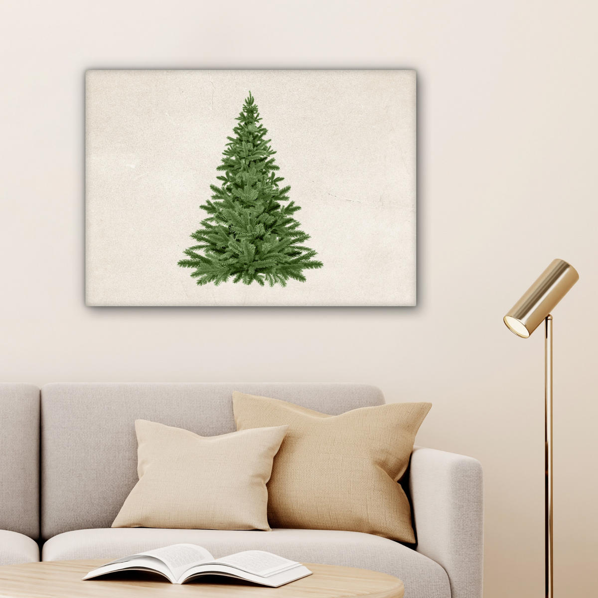 LEINWANDBILD Weihnachtsbaum - Grün - Weihnachten - Feiertage Wandbilder 80x60 cm - Olivgrün, Textil (80/60cm) - MuchoWow