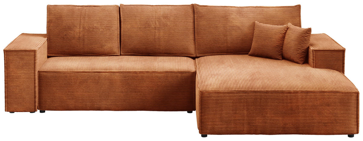 ECKSOFA Pablo mit Schlaffunktion Orange Cord - Orange, Textil (294/185cm) - Bromarkt
