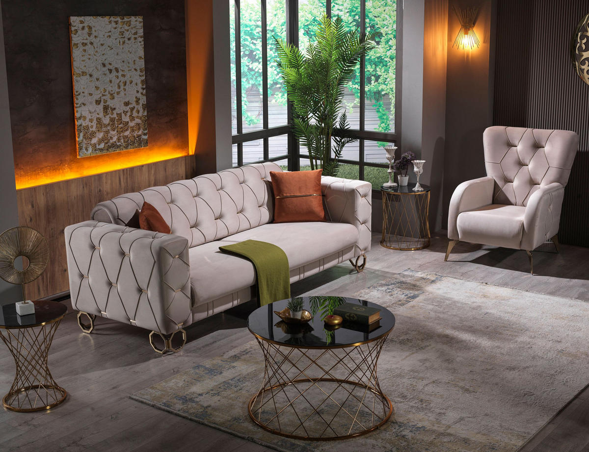 SITZGARNITUR Lizzy Beige Stellvariante:2+1 - Beige, Holz (170/80/90cm) - Villa Möbel