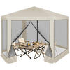 PAVILLON 3,8x3,3 m seckeckig, Gartenpavillon mit Seitenwänden Moskitonetz - Beige, Metall (380/250/330cm) - Woltu