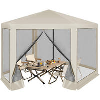 PAVILLON 3,8x3,3 m seckeckig, Gartenpavillon mit Seitenwänden Moskitonetz - Beige, Metall (380/250/330cm) - Woltu